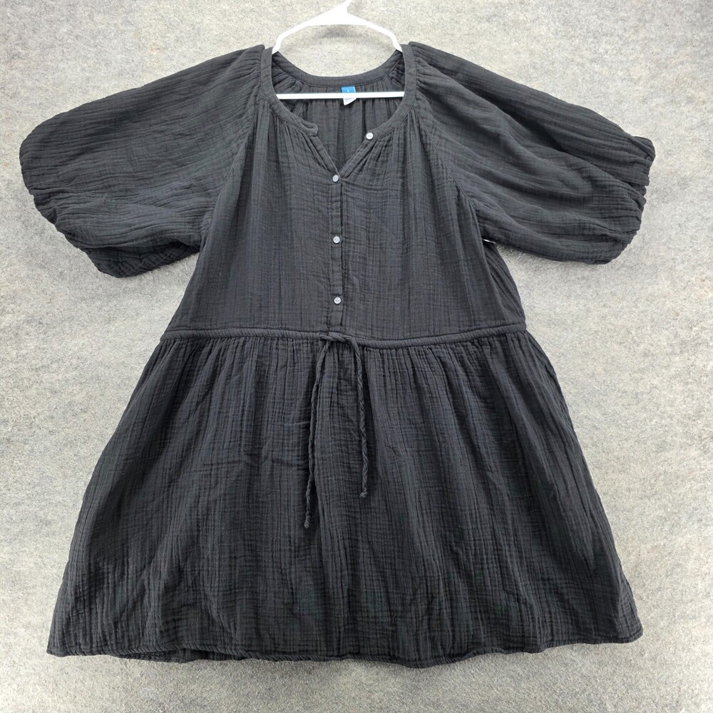 Old Navy Dress Womens Large Short Sleeve Button Front Black